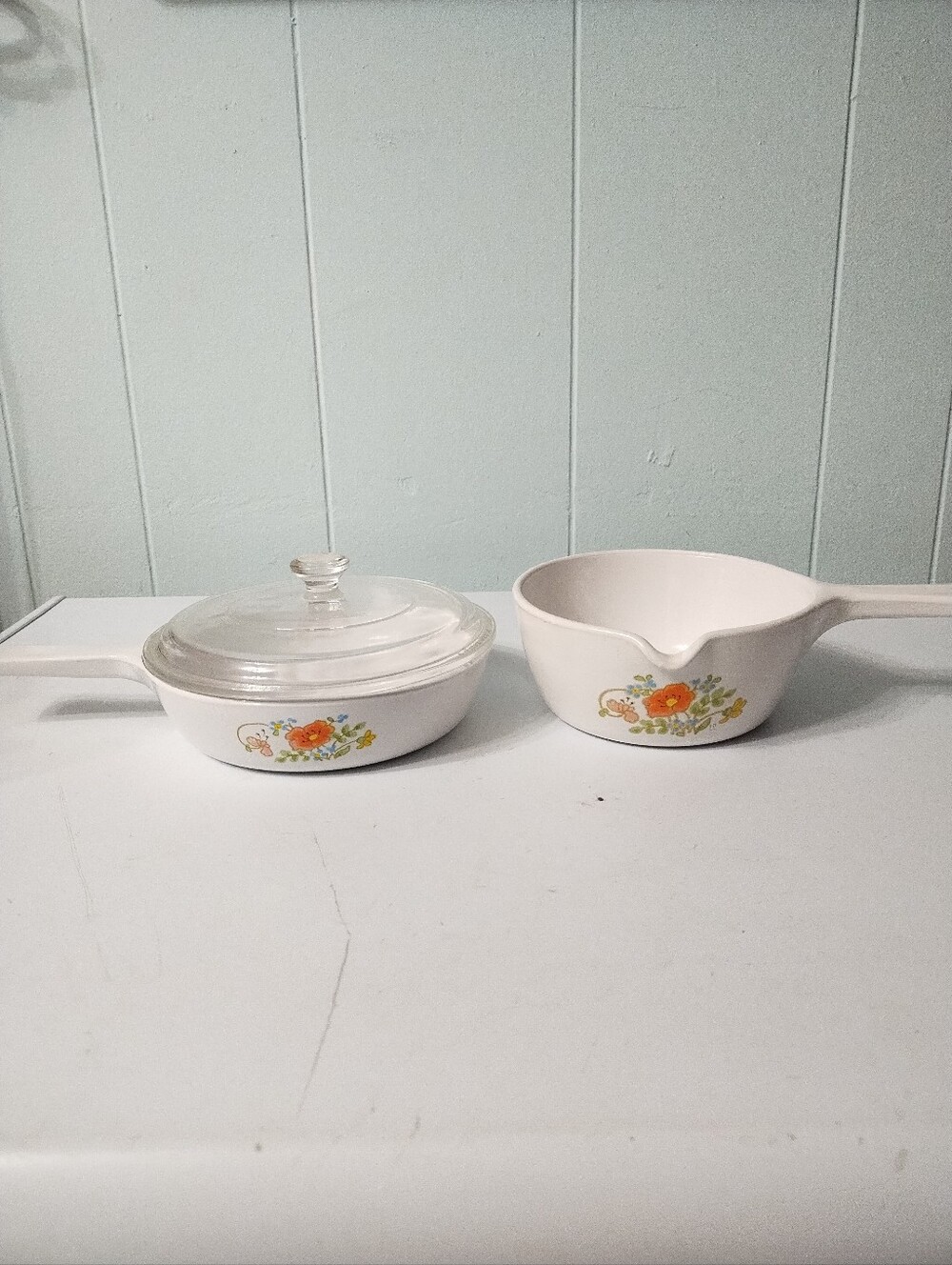 Vintage Corningware Wildfire Pattern Spout Saucepan and Menuette Skillet